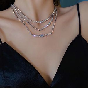 Mode glanzende volledige strass choker kettingen voor vrouwen geometrische eenvoudige luxe kristallen kettingen statement sieraden