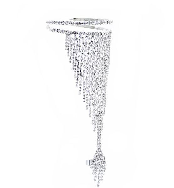 Mode brillant strass cristal bracelet bracelet avec anneau bijoux femmes fille mariage mariée main chaîne argent