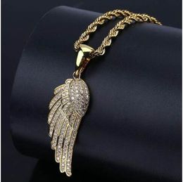 Mode brillant Zircon incrusté ange aile pendentif collier Hip Hop Style hommes métal vacances bijoux