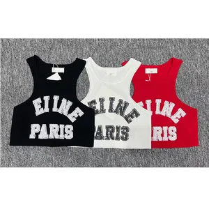 Fashion Shirt Merk Zomer Vrouwen vrouwen Tanks T Nieuwe 3 Kleur Mouwloos Brief Patroon Pailletten O-hals Crop Tops Casual vest