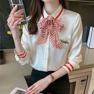 Chemise de mode Femmes Spring Temperament Net Red Design Sense Niche Bow Bow Ribbon à manches longues 210520