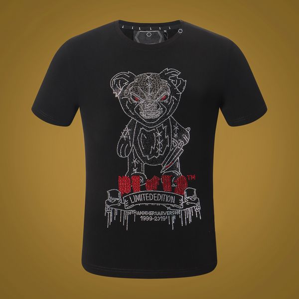 CAMISAS DE MODA HOMBRE Plein-Brand camiseta calaveras de manga corta PP asesino oso de peluche Tops playa verano para hombre camiseta con patrón negro