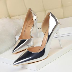 Chaussures de mode 2024 40 robe femme pompes stiletto femme sexy fête metal pu hautement talons 5 couleur 5