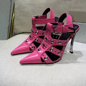 Zapatos y accesorios de moda atrás vacíos Sandalias de cuero antideslizante inferior uñas puntiagudas diseñador baile trabajo boda mujer fresco transpirable altura del tacón 10 cm