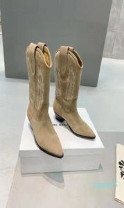 Chaussures de mode Isabel Paris Marant Denzy Suede Boots Cowboy Real Pos Deutto en cuir brodé Dallin 09823999897