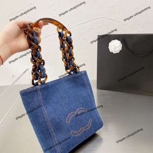 Mode designer tas enkele schouderhandtas hoogwaardige jeans grote capaciteit tas tas handheld luxe glas dikke ketting boodschappentas