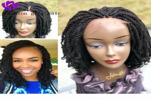 Mode Korte gevlochten pruiken voor zwarte vrouwen Cornrow Braids Pruiken Synthetische kanten voorpruik met babyhaar korte pruik met krullende 4470482