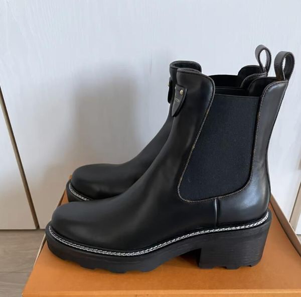 Moda atajo Mujer botines estrella cuero tacones bajos zapatos de diseño de lujo Martin Boots Beau bourg Tobillo Piel de becerro Negro Marrón caminar al aire libre