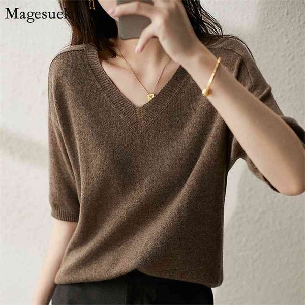 Mode manches courtes chemises tricotées cachemire été femmes Blouse décontracté bureau haut ample femme Blusas Mujer 13888 210512