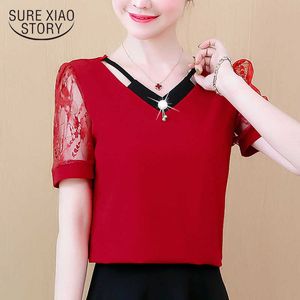 Mode manches courtes amour soie femme t-shirt en été bureau dame plus taille slim fit doux col en v haut pour femme 4693 50 210527