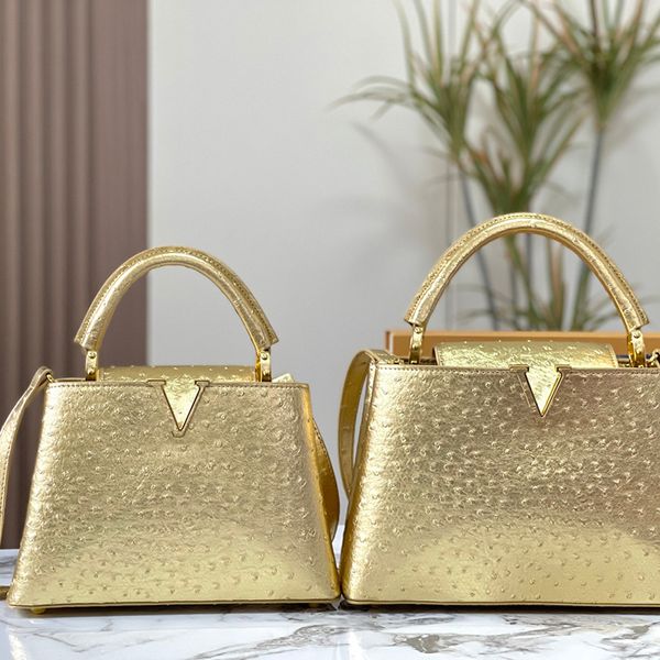 Bolso de hombro de moda Diseñador Mujer Bolso de lujo Bolso de compras de cuero de avestruz Bolso de diseñador Bolso de alta calidad Bolso de mano de gran capacidad para mujer