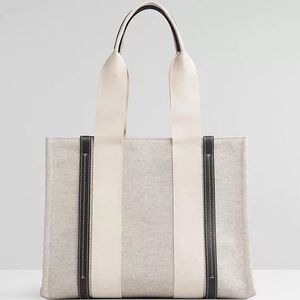 Mode sac à bandoulière lettre impression rayure grande capacité fourre-tout toile femme japonais sac à main décontracté