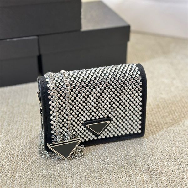 Bolso de hombro a la moda, cadena triangular, bolsos cruzados con cerrojo, bolso de diseñador para mujer, Mini paquete de sobre, bolso de diamantes