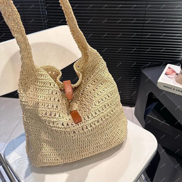 Bolso de hombro a la moda para mujer, bolso de diseñador de lujo, letras doradas clásicas, tejido Natural, bolso de mano de gran capacidad, bolso de mano para mujer