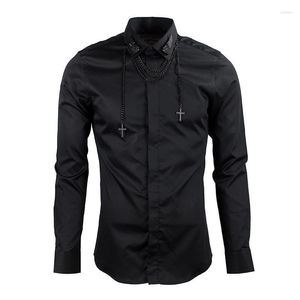 Défilé de mode Chaîne en métal haut de gamme Hawk Logo Collier Marée Homme Style vestimentaire Chemise à manches longues Chemises décontractées pour hommes