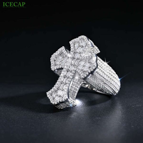 Bijoux en argent à la mode, bagues en diamant Moissanite entièrement glacé, bague croisée Hip Hop pour femmes et hommes