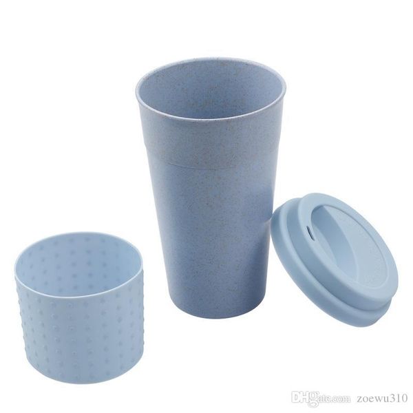 Tasse à café en silicone de mode avec couvercle écologique paille de blé boisson tasse à thé tasse à café créative tasse de voyage rose bleu tasse à thé WVT0370