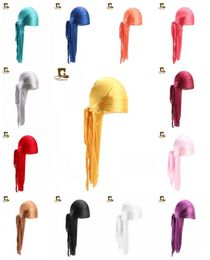 Fashion Silk Long Tail Scharf Cap multi-couleurs Soft Satin Durag Bandana Turban pour femmes Pirate Hat High Quality 5JD KK4571420