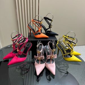 Mode zijden satijnen strikjurkschoenen Gladiatorpumps puntige neus 10,5 cm stiletto lederen buitenzool sandalen Dames luxe designer feestavondschoenen 35-42 met doos