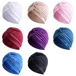 Mode Soyeux Satin À Volants Noeud Turban Cap Pour Femmes Couleur Unie Musulman Hijab Foulard Inde Cap Perte De Cheveux Chemo Caps Doux Turbante