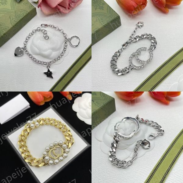 Mode Bracelet En Argent Femmes Designer Bracelets Double Lettre En Acier Inoxydable Bracelet Étoile Amour Bracelet Serti De Diamants Bijoux De Luxe 3Styles