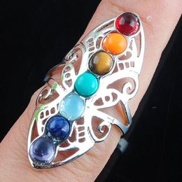 Fashion Silver-Color 7 Chakra Stone Reiki Chakra Charm Verstelbare ringen vinger open amulet dames sieraden x3009