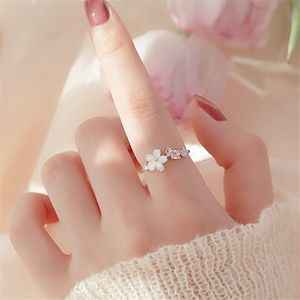 Mode Zilveren Kleur Kersenbloesems Ring Koreaanse Mode Opening Ingelegd CZ Verstelbare Ringen Valentijnsdag Gift jz416