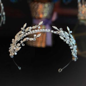 Mode Argent Couleur Couronne De Mariage Femmes Cheveux Tiara Cristal Perles Bijoux À La Main Accessoires De Mariée Bandeau X0625