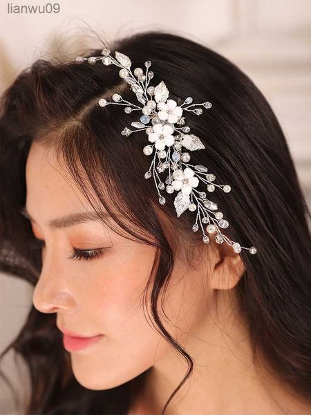 Moda flor de plata peine del pelo cristal Rhinestone perla corea pasador de pelo boda tocado mujeres accesorios nupciales joyería del pelo L230704