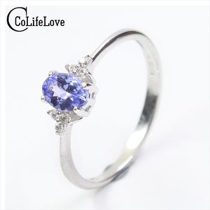 Bague de mariage de pierre précieuse en argent de mode pour femme 4 mm * 6 mm tanzanite naturel sans faille bague en argent solide 925 Silver Tanzanite anneau