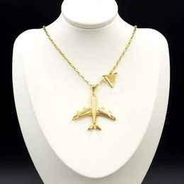 Collier pendentif chaîne d'avion en argent et or pour hommes et femmes, bijoux cadeaux pour amoureux de fête avec BOX197Y