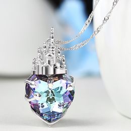 Mode-zilveren ketting, Europees en Amerikaans, gebruikt Swarovski Crystal Heart-hanger.