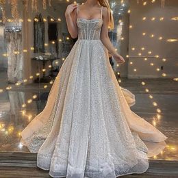 Модное серебряное платье с блестками для выпускного и дня рождения 2024, вечерние трапециевидные платья с длинными бретельками в форме сердца, вечерние вечерние платья, платья Vestido De Fiesta