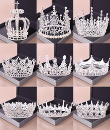 Tiara y coronas de plata de moda, diadema de princesa de cristal, corona redonda nupcial, joyería para el cabello para boda, accesorios para el cabello para mujer T5288326