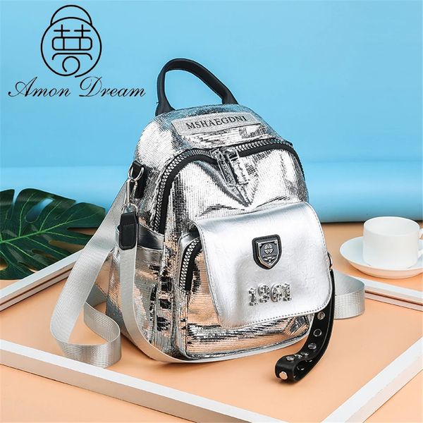 Fashion Silver Women S Backpack Bookbag High Qualitybag Soft Leather School Sacs For Teenagers Girls 3 in 1 Dames Travel 240329