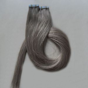 Extensions de cheveux Remy gris argenté de mode 200G cheveux raides vierges péruviens 80 pcs bande de trame de peau en polyuréthane dans les extensions de cheveux humains 18 