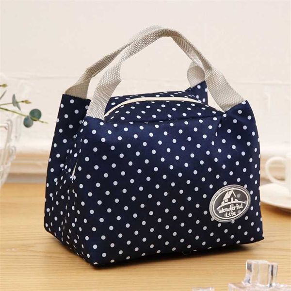 Mode Simpl Etriped Dot Portable Lunch Box Sac Thermique Isolé Froid Garder les aliments Safe Stripe Sacs chauds pour filles Femmes 211104