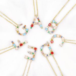 Модное простое ожерелье с 26 английскими буквами для женщин и девочек, индивидуальное ожерелье с золотыми камнями и буквами, ювелирные изделия, праздничный подарок262h