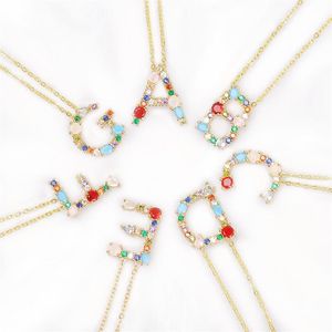 Mode Simple 26 lettres anglaises femme fille collier personnalité couleur or pierre lettre collier bijoux vacances cadeau 250l