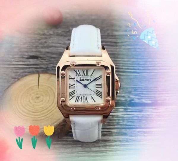 Fashion simple 3 broches Cadran montre carré le chariot romain horloge de quartz lovers Mouvement Rose Gold Silver Color Bracelet Chain de chaîne Matchs Valentin Cadeaux