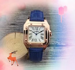 Mode eenvoudige 3 pins Dial horloge roestvrijstalen kast Romeinse tank klok dames kwarts bewegingsliefhebbers roze goud zilveren kleur schattige glanzende goed horloges verjaardagscadeaus