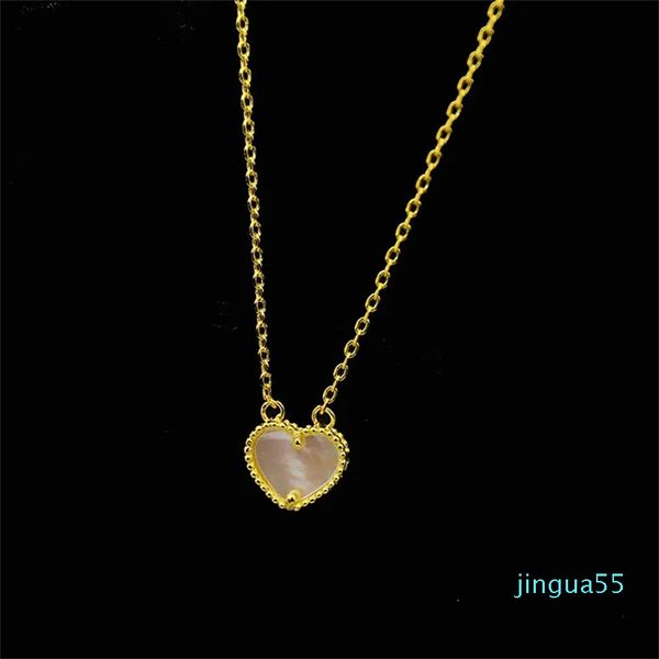 Mode Simple et doux en forme de coeur avec pierre naturelle plaqué or 18 carats coquille de coeur de pêche agate malachite collier d'amour