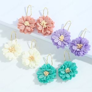 Boucles d'oreilles pendantes en tissu coloré Simple pour femmes, bijoux d'oreille de fête de mariage, style Boho coréen