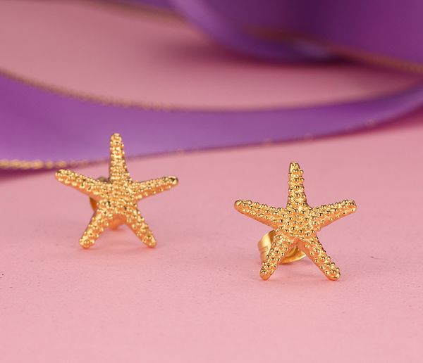 Mode-Simple élégant couleur or étoile de mer boucles d'oreilles étoile de mer boucles d'oreilles pour les femmes en acier inoxydable étoile de mer Stud Eariing bijoux