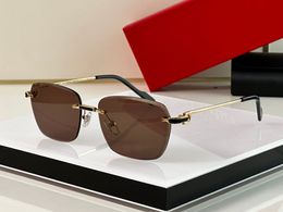 Moda simple gafas de sol sin marco marco negro de alta calidad para hombre 18k oro espléndido genuino interior azul película lensOTUU
