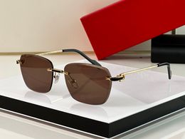 Moda gafas de sol sin marco simples montura negra gafas de sol para hombre de alta calidad oro de 18 quilates espléndidas lentes de película internas plateadas en azul genuinas cómodas
