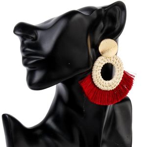 Mode Simple tricoté à la main en rotin rond découpe pendentif boucles d'oreilles exquis femmes gland charme accessoires balancent lustre