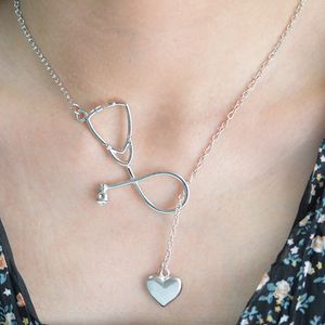 Mode eenvoudige hart stethoscoop kettingen voor vrouwen arts verpleegkundige medische hanger goud zilveren ketting sieraden cadeau