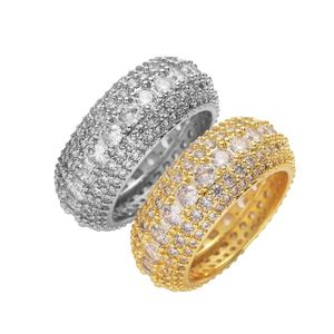 Joyería simple de moda 5ROWS 18K Gold Filled Pave Mirco CZ Diamond Gemstones Mujeres Wedding Party Anillo de dedo Regalo Hip Hop