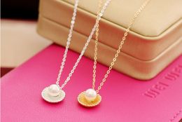 Mode eenvoudige parel shell hanger korte ketting vrouwelijke sleutelbeen ketting goud verzilverd groothandel gratis verzending